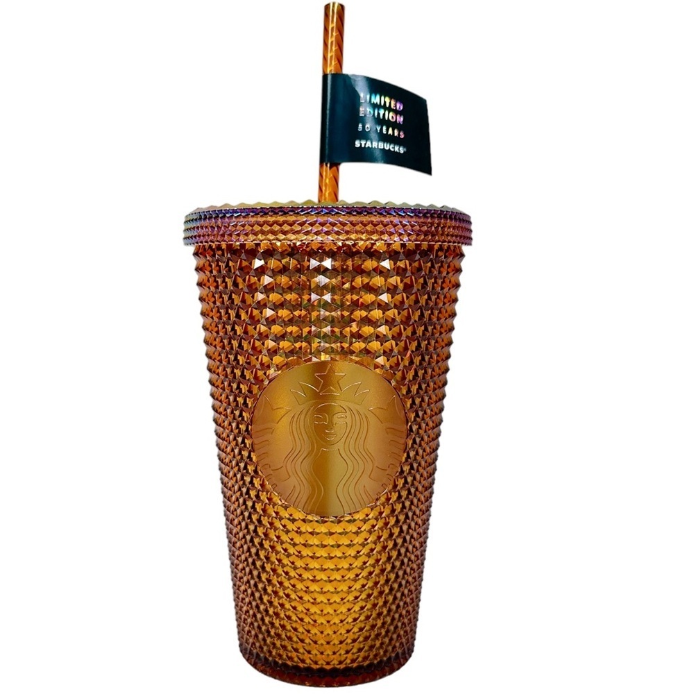 STARBUCKS Studded Honeycomb 50th Anniversary 16oz Tumbler in gold/copper